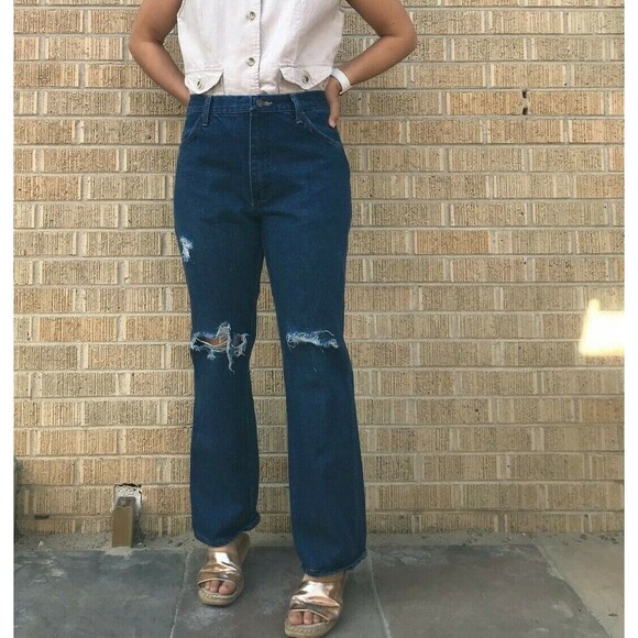 Vtg 80s Rustler wide leg dark wash flare jeans 28.5" dark denim casual everyday - Picture 4 of 11